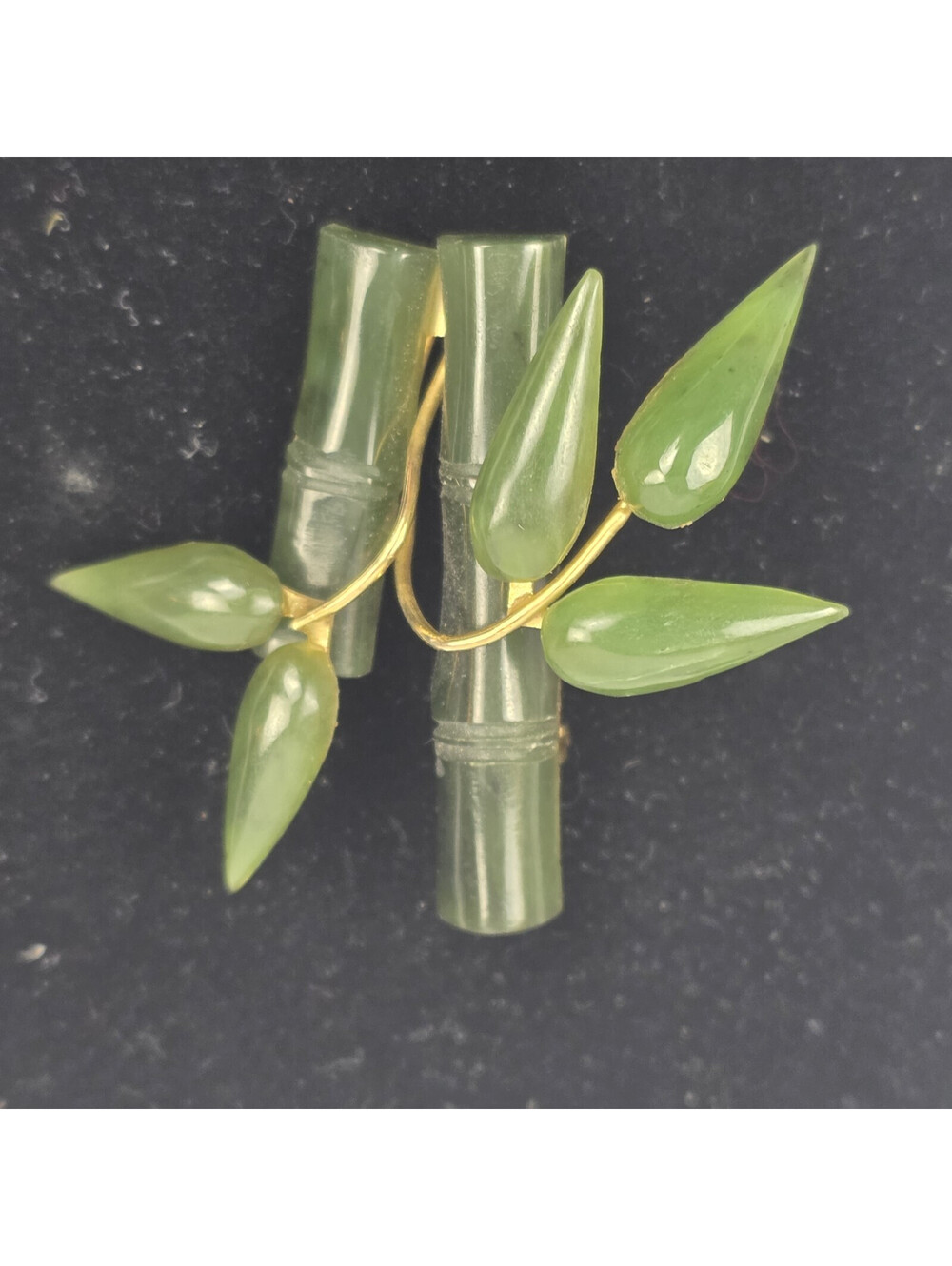 Brooch Genuine Jade Bamboo and Leaves  Vintage  Purchased after WW2